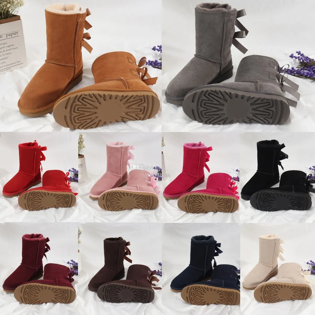 Girls Winter Snow Boots Chestnut Black Toddler Shoes with Mini Bow Furry Lining