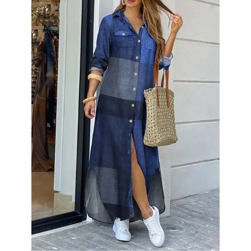 Ahorra a lo Grande en Compras al por Mayor de Vestido De Manga Larga De  Verano De Las Mujeres Vestido De Camisa Maxi De Manga Larga Elegante:  Vestido