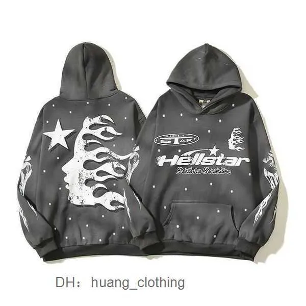 Hellstar 까마귀 디자이너 Hellstar Pullover for 남자와 여자 힙합 긴 바지 세트 스웨트 셔츠 레트로 프린트 하이 지옥 스타 그레이 블루 후드 1 qmzk