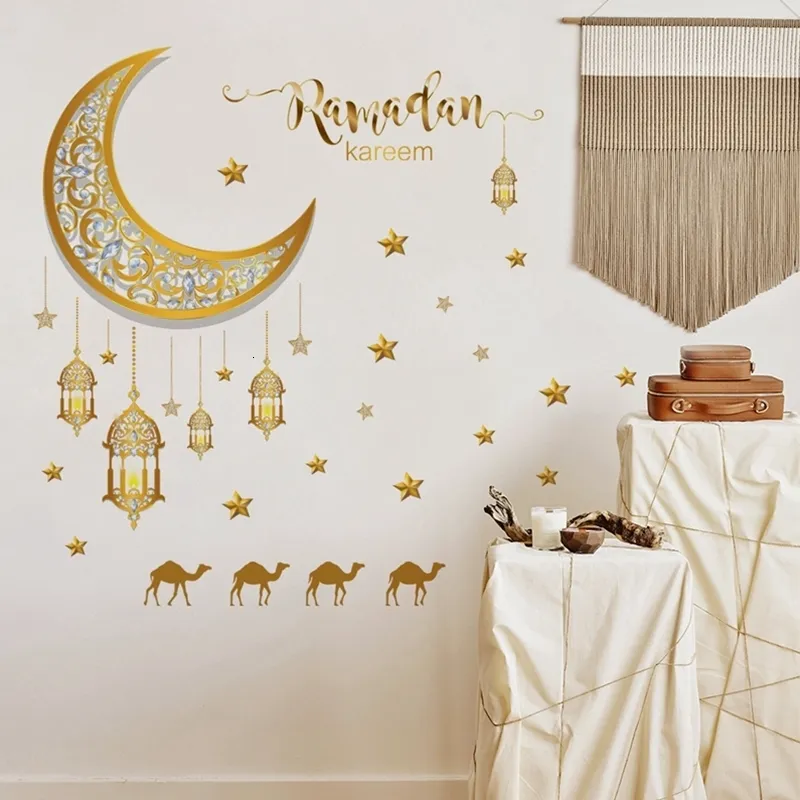 Naklejki ścienne Ramadan Moon Star Lantern DIY Dekal Kareem Dekoracja dla domu Islamski muzułmański Mural Eid Mubarak 230808