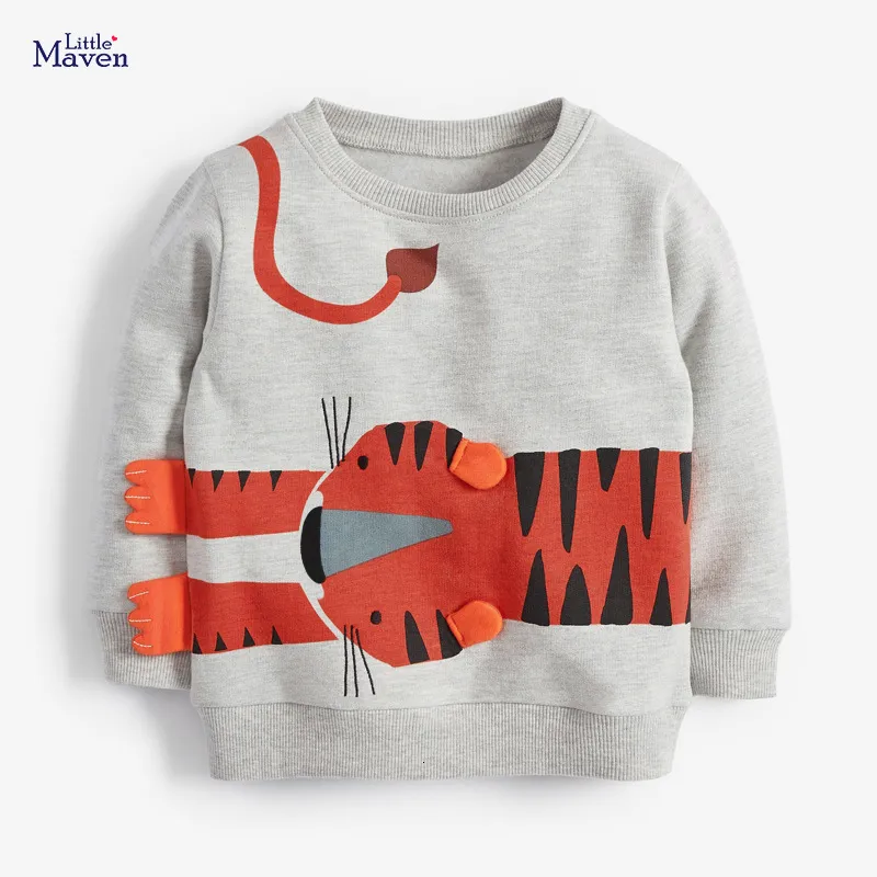 Hoodies Sweatshirts Little Maven Baby Boys kläder Autumn Cotton Tiger Mönster Sweatshirt Fashion and Comfort Sport Wear för barn 2 till 7 år 230807