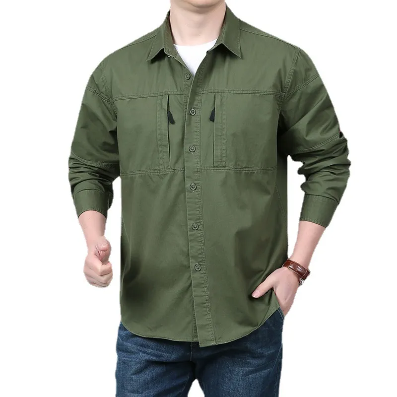 ربيع الخريف أزياء الأكمام الطويلة قميص الرجال غير الرسمي قمصان العمل العسكرية غير الرسمية البضائع المفرطة من الذكور الفضفاضة كبيرة الفضفاضة xxxxl