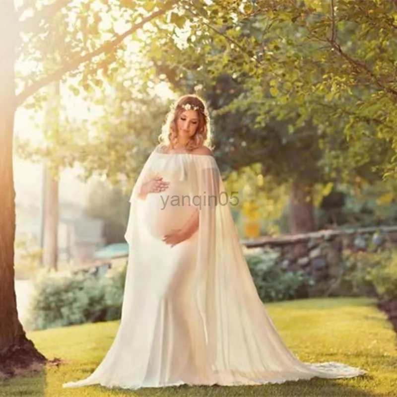 Maternity Dresses New Elegence Pregnancy Photography Dress Shoulderless Maternity Shoot Dresses 2020 Cloak Maxi Gown For Pregnant Women Photo Prop HKD230808