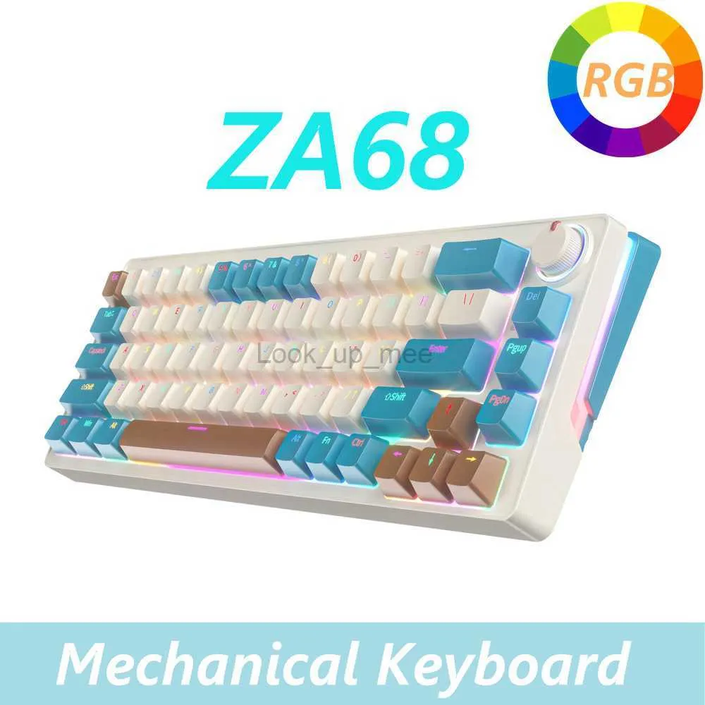 ZA68 Pro Mechanical Keyboard Hot Swap RGB Oświetlenie bezprzewodowe lub przewodowe dla notebooka komputerowego przełącznika liniowego 68keys HKD230808
