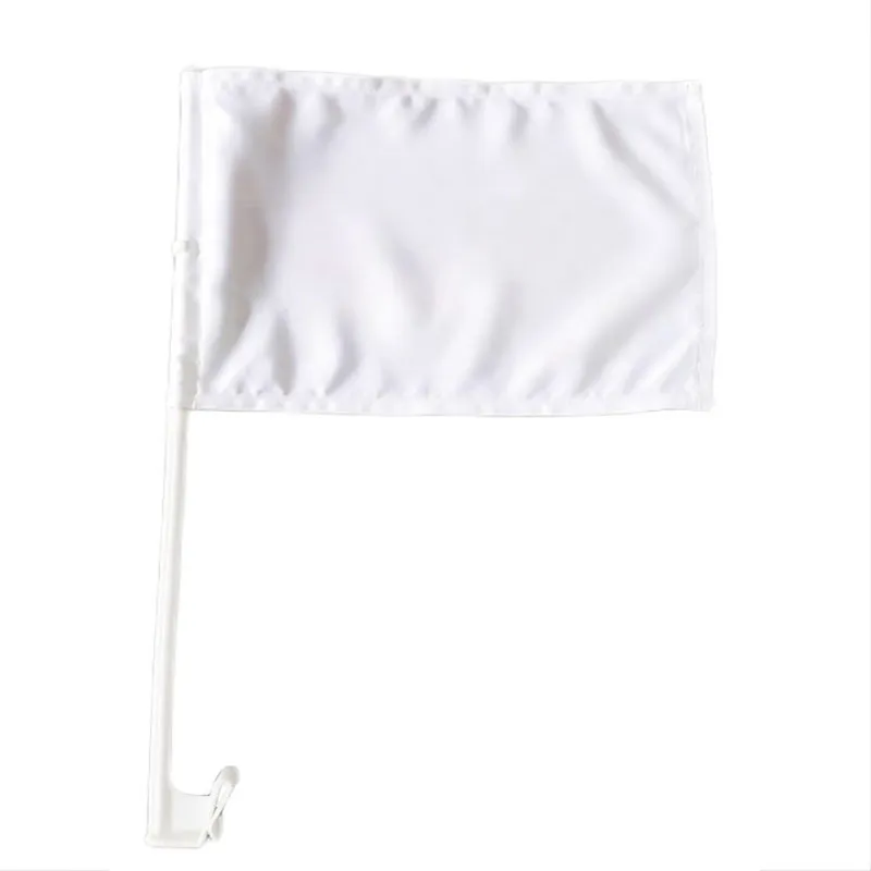 20 pièces bannière drapeaux Sublimation bricolage blanc blanc Polyester Double face voiture drapeau avec mât