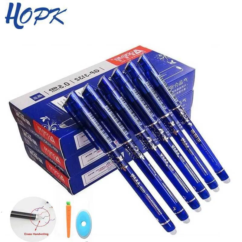 Stylos à bille 36Pcsset recharge de stylo effaçable 05mm tige bleue poignée lavable école bureau fournitures d'écriture papeterie 230807