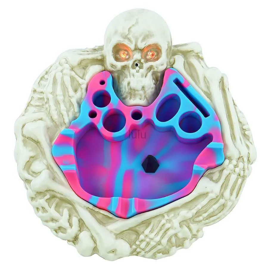 Neuester 1-teiliger Silikon-Aschenbecher mit Totenkopf-Design, dekorative Totenköpfe mit gekreuzten Knochen im Aschenbecher für gruseliges Skelett, Halloween, HKD230808