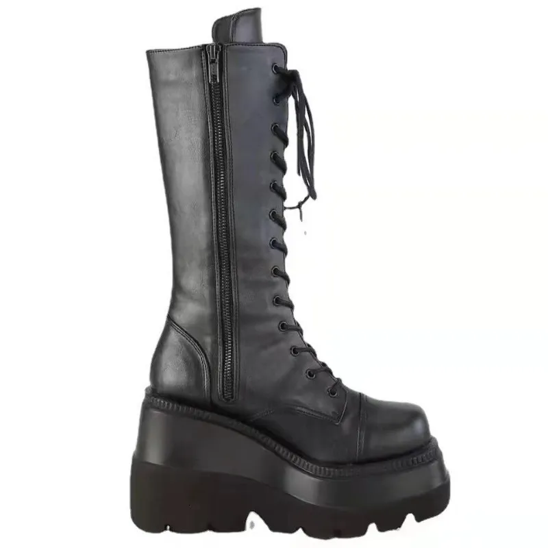 Stivali Stivali invernali Scarpe con plateau Stivaletti Pioggia Combattimento Militare Corto Pelle Nero Rock Punk Goth Lolita Liquidazione Offerte 230807