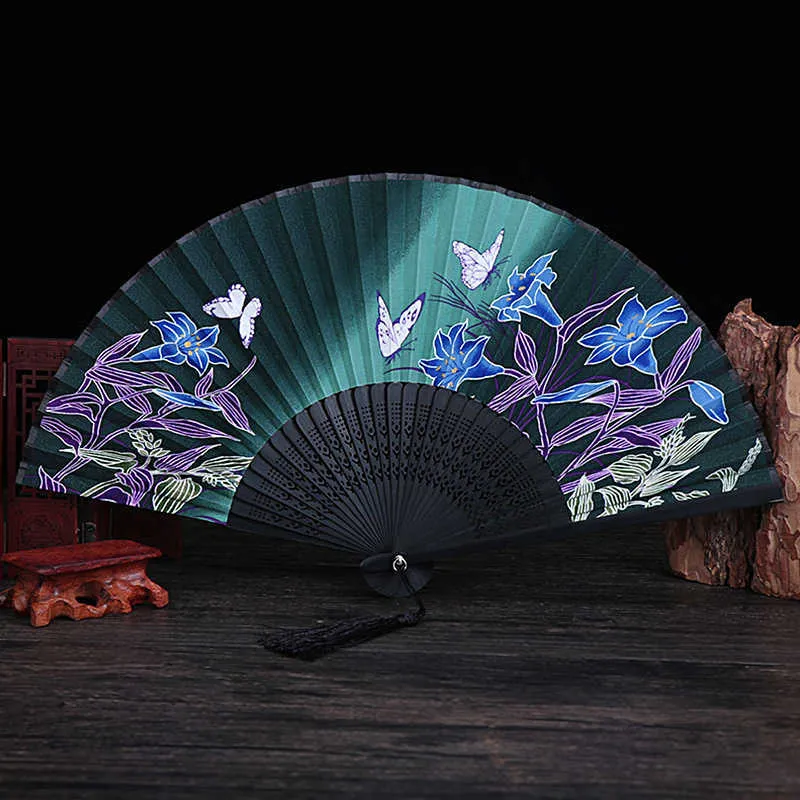 Produtos de estilo chinês Ventilador dobrável vintage estilo chinês com borla flor borboleta padrão impresso ventilador de mão ventilador de festa de casamento decoração de casa