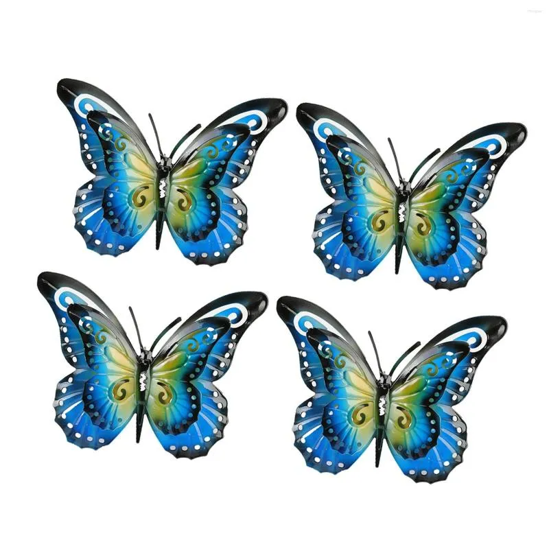 Garden Decorations 4Pcs Wall Sculptures Hanging Bathroom Living Room Farmhouse Butterfly Metal Decors For Lawn Cabinet Porch Park