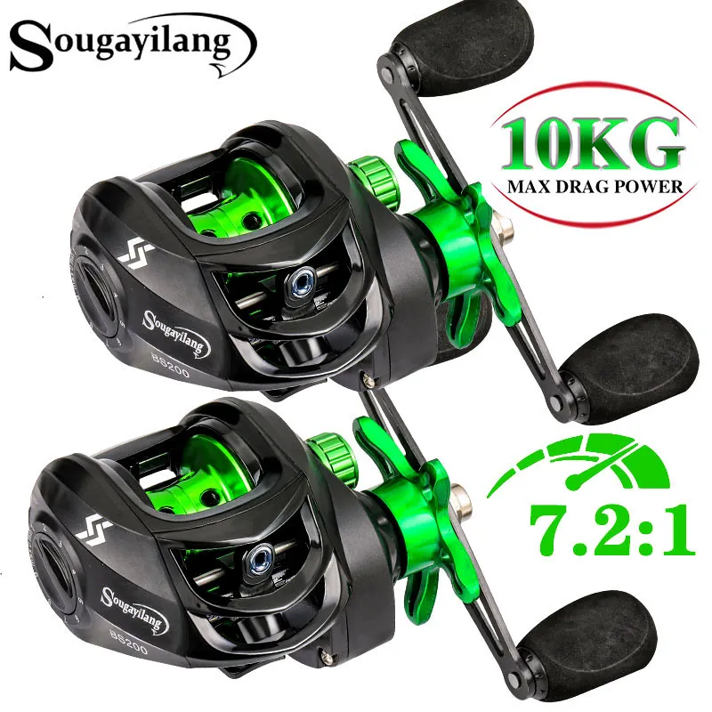 بكرات بكرات Sougayilang بكرة الصيد 7.2 1 نسبة التروس Max Drag 10kg Baitcasting بكرة مع التخزين المؤقت الألمنيوم ل Luya Freshwater Pesca 230807