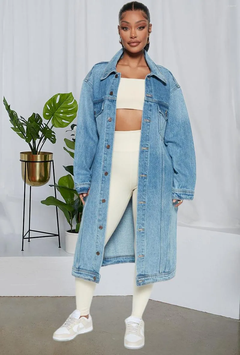 Kvinnors dike rockar mode extra lång höst vinter himmel blå denim jackor för kvinnor kappa fall lossa cardigan jeans cape veste femme