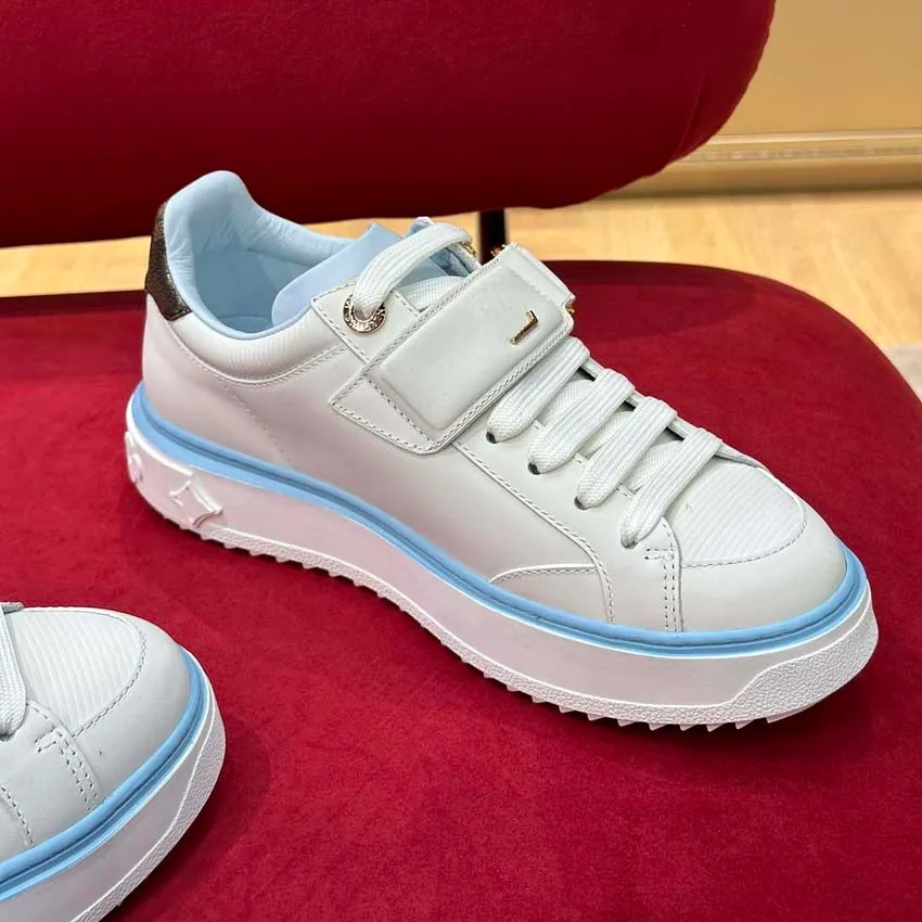 2023 Designer Trainer Sneaker Casual Shoes Calfskin Leather White Green Blue Leather Overlays Platform Low Sneakers Shoe