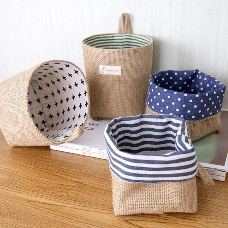 Storage Baskets 1 Piece Of Cotton And Desktop Basket Wall Bag Behind The Door Jute 13x10cm