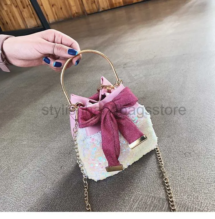 Trekkoord Modieus en casual pailletten klein voor dames 2023 Nieuwe ketting Een schouder handtas Net Rood Western Style Bucket Bagsstylishhandbagsstore