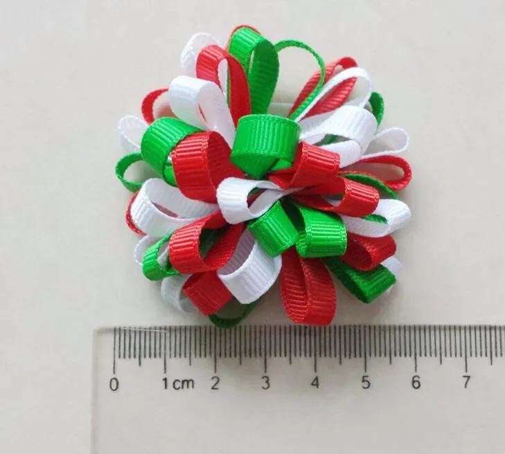 Children Flower Hair Bow Clip Loopy Ribbon ball color mixed Loop Ball for Girls Baby child hair accessories HD813