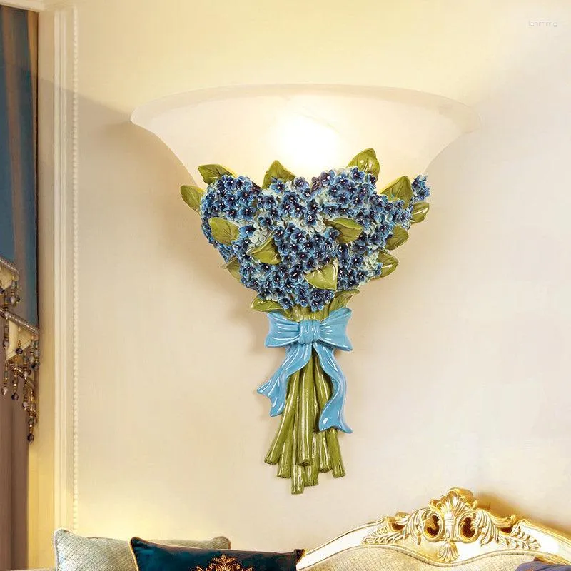 Wandlamp Europese romantische roos creatieve bloem hars beugel licht slaapkamer woonkamer eetkamer gang tv-achtergrond