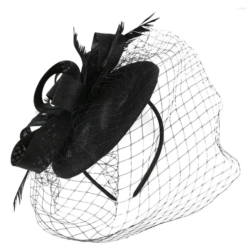 Bandanas Fascinator Hut Elegantes Stirnband mit Netzschleier Teeparty Hochzeit für Schwarz