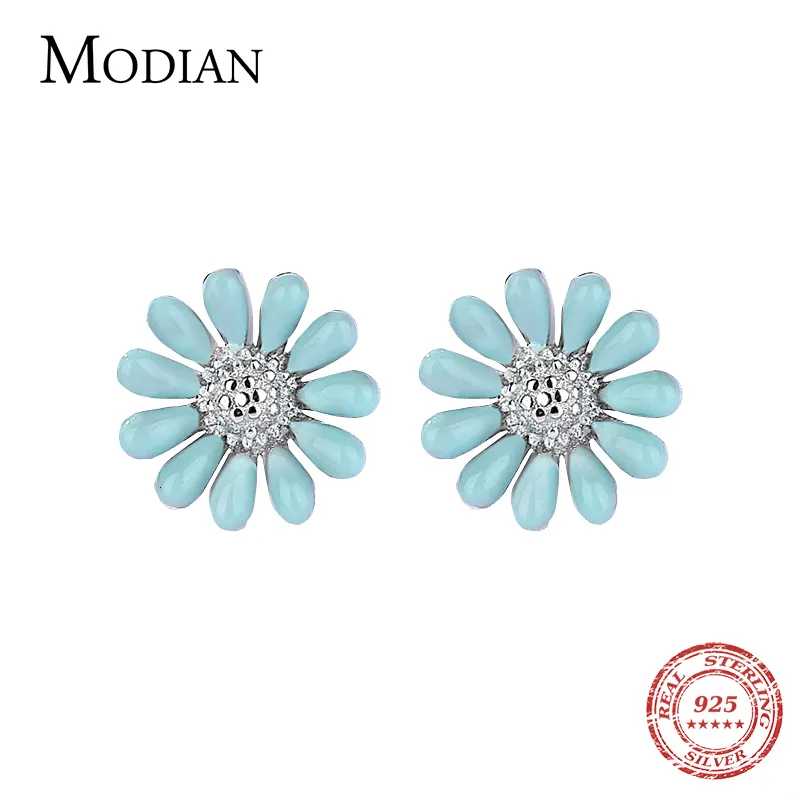 Stud Modian coloré fleur émail marguerite boucles d'oreilles pour fille réel 925 en argent Sterling mode élégant clair Zircon Fine bijoux 230807