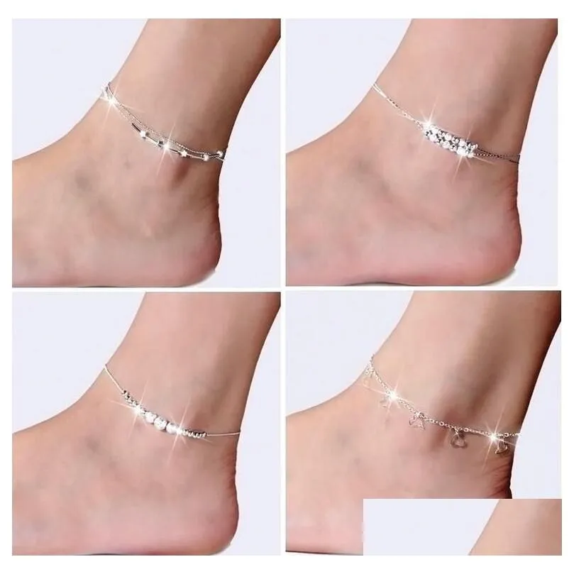 Fußkettchen 925 Sterling Silber Armband für Frauen Fußschmuck Eingelegte Zirkon Knöchelarmbänder an einem Bein Persönlichkeit Geschenke Drop Lieferung Dhria