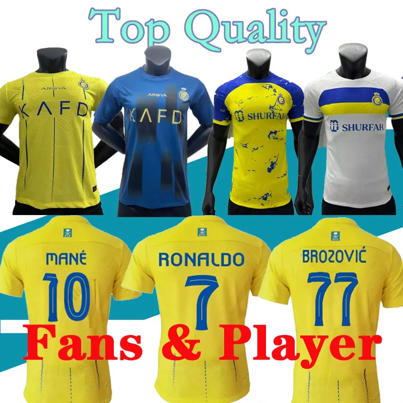 23 24 Maillots de football Al Nassr FC Ronaldo MANE Domicile Fofana Brozovic loin 2023 2024 CR7 Gonzalo Martinez Talisca hommes enfants kit Maillot de football Al-Nassr FC fans player