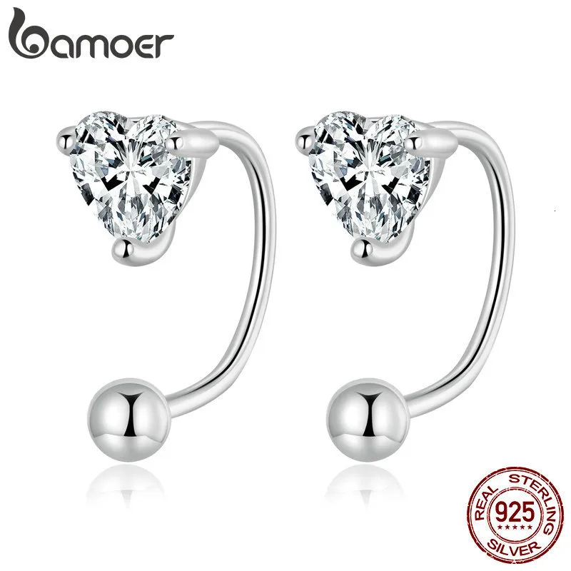 Stud 925 Sterling Zilveren Hart Vorm Zirkoon Oorbellen Ushaped voor Vrouwen Eenvoudige Fijne Jewerly BSE697 230807