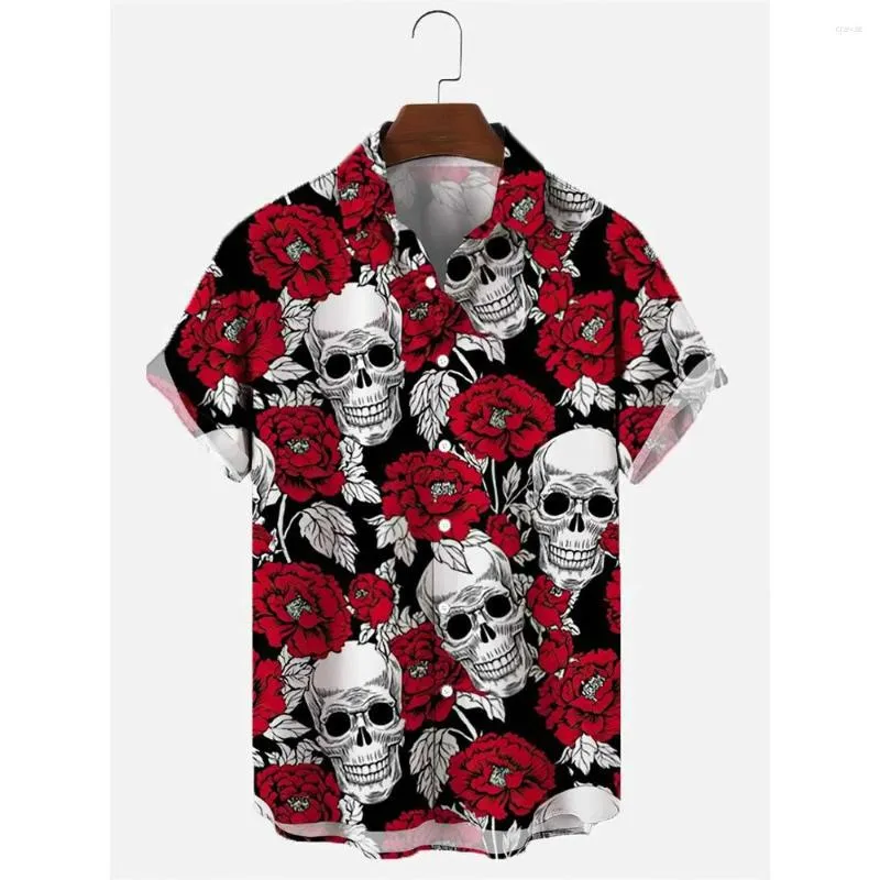 Chemises décontractées pour hommes Vintage Rose Skull Hawaiian Chemise de plage à manches courtes pour hommes Party Travel