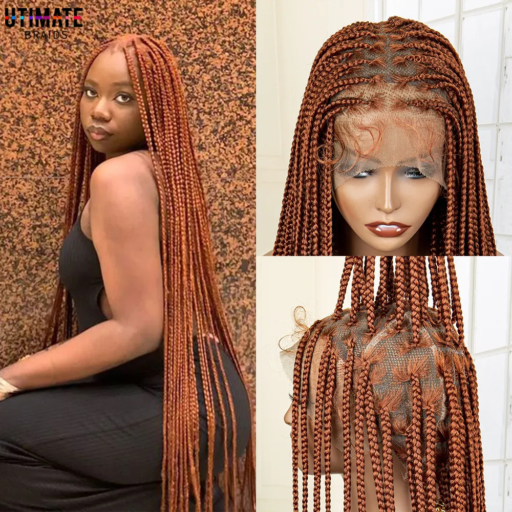 Perucas Rendas Trançadas para Mulheres Negras Sintético Transparente Completo Sem Nó Cornrow Box Trançado 36 Polegadas Front Crochet Wig 230807