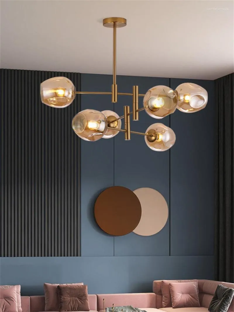 Żyrandole nordyckie szklane salon długie światła magiczna cząsteczka fasoli jadalnia wisząca lampka luksusowa sypialnia oświetlenie