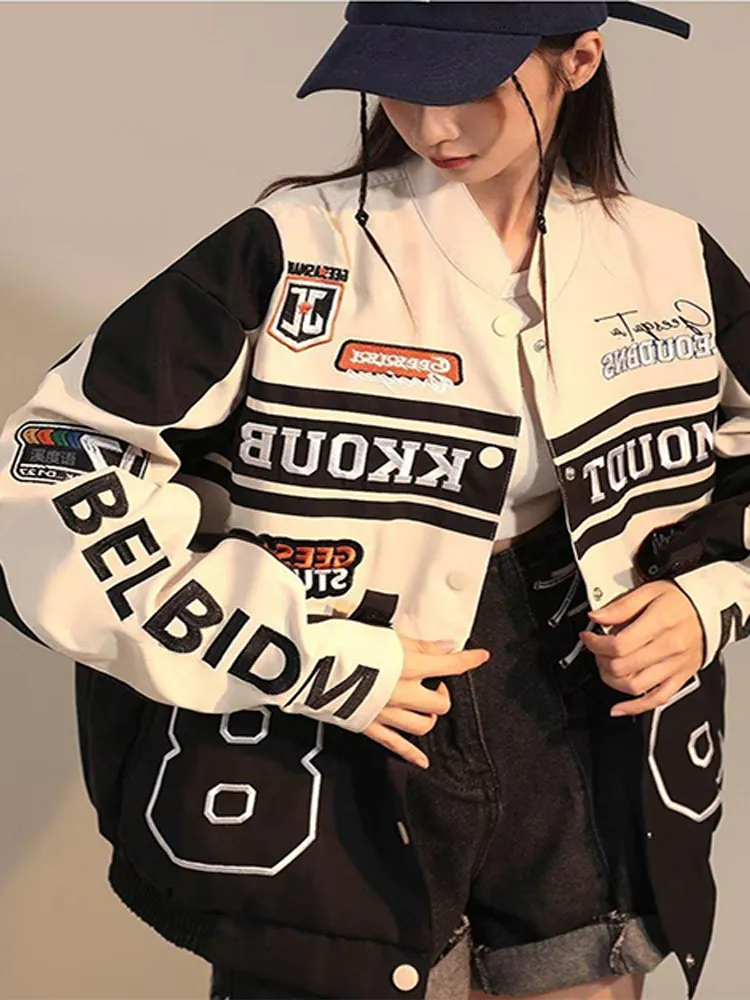 Kurtki damskie Y2K Wyjmowane kurtki motocyklowe kobiety American Vintage Oversize płaszcze kobiety harajuku wyścigi wyścigowe panie Abrigo Mujer 230807