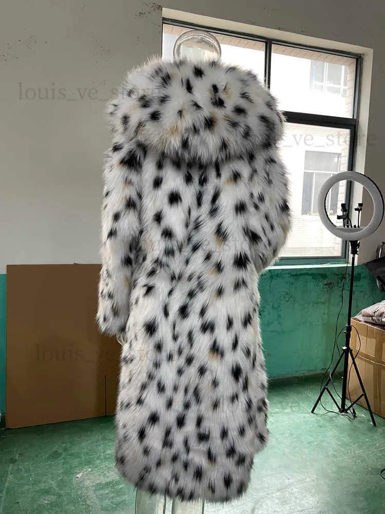 RR1475 Fauxe Fur X-Long Coats Женская эко-меховая рысь с капюшоном зимней куртки.