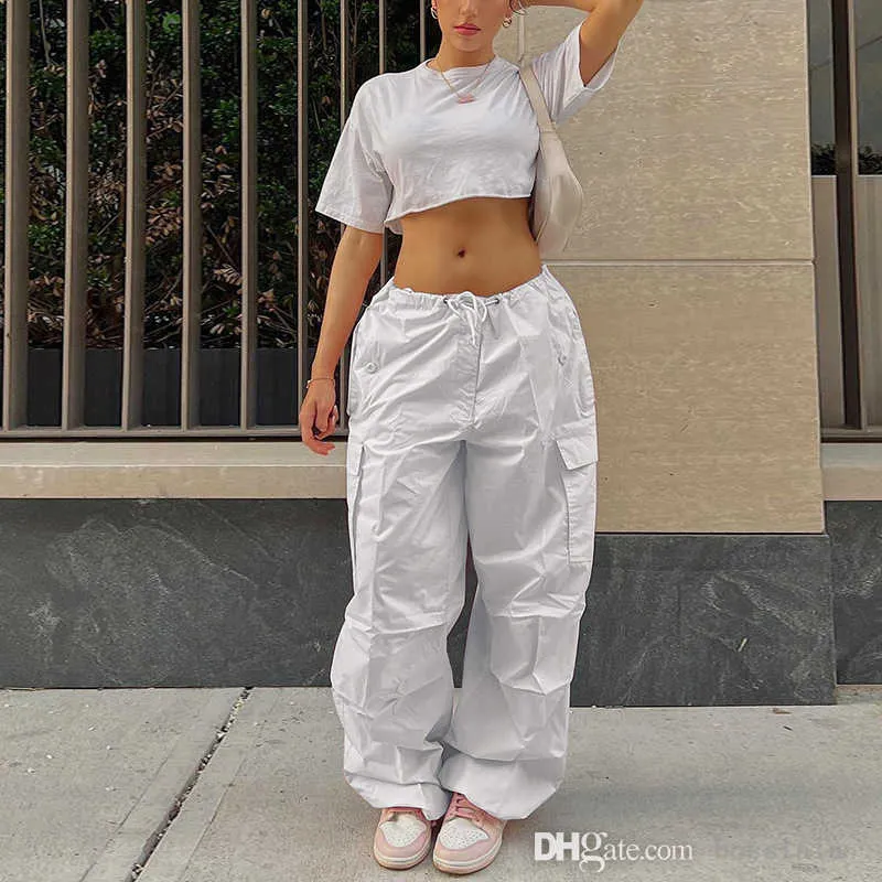 Autumn Cargo Pants For Women Loose Straight Overalls 2023 New Fashion High  Waist Wide Leg Casual Drawstring Trousers