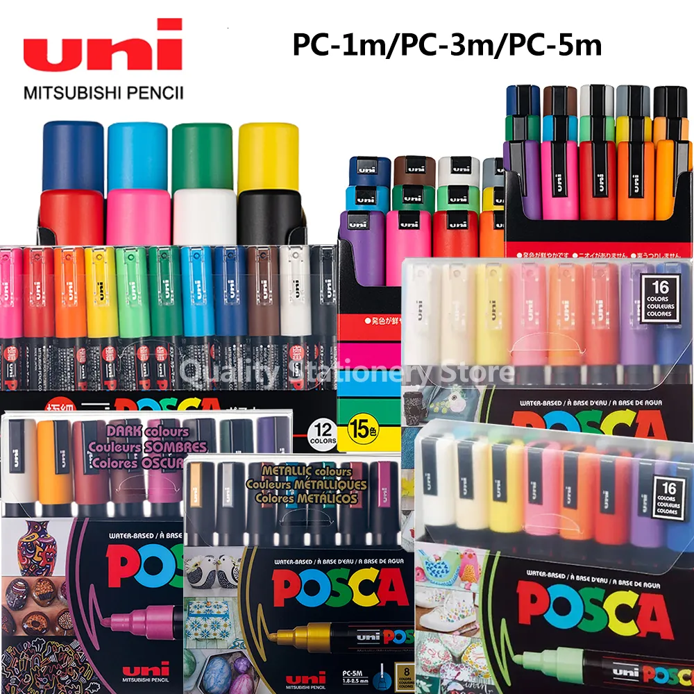 Markers UNI POSCA Marker Pen Set Graffiti Painting Hand Painted Art Supplies Advertising Poster PC1M PC3M PC5M Stationery 230807