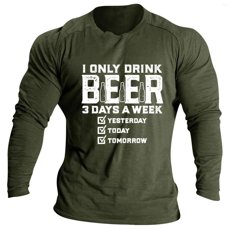 Men's T Shirts Mens Tee Shirt Beer Festival Letter Print Soft Comfortable Tops Round Neck Long Sleeves Top Streetwear Male