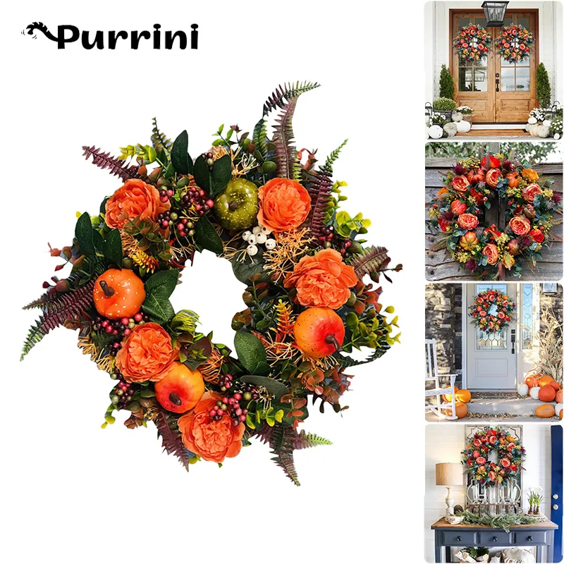 Andra evenemangsfestleveranser Pumpkin Maple Leaf Rattan Christmas Wreath Autumn Halloween Thanksgiving Door Hanging Festive Party Decoration Garlands 230808