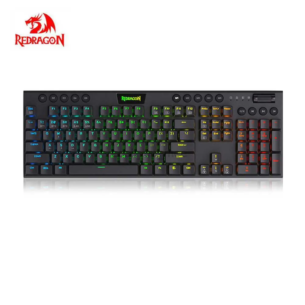 Redragon 104 teclas con cable/2,4G inalámbrico/Bluetooth Gaming Teclado mecánico RGB retroiluminación juego teclado para Gamer ordenador portátil HKD230808