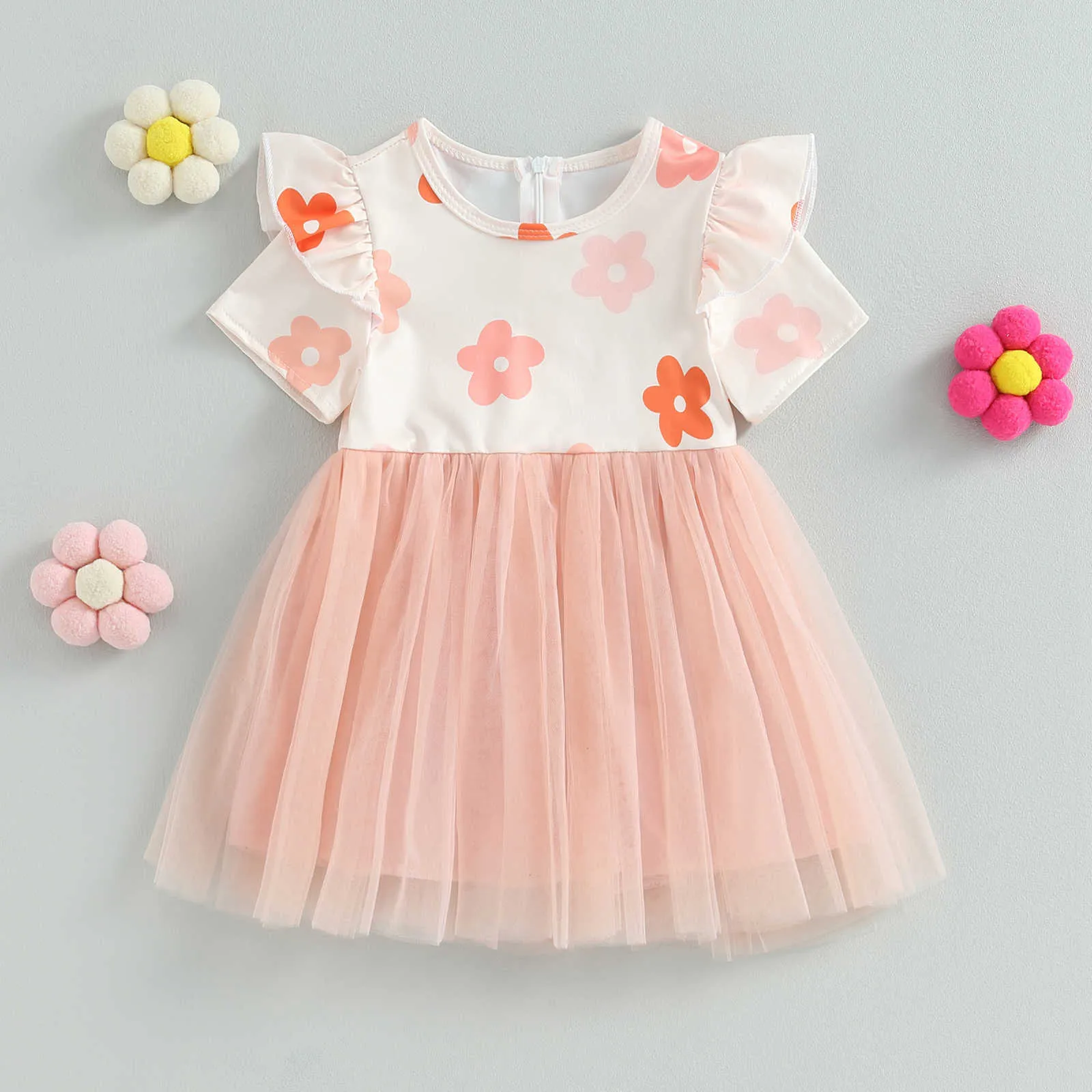 Vestidos de menina Ma baby Dress pesta bayi perempuan gaun kain Tule cetakan bunga musim panas untuk anak cewek