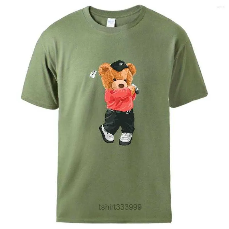 T-shirts pour hommes oncle ours en peluche joue au golf t-shirt imprimé hommes T-shirts en coton confortables doux respirant Streetwear décontracté Harajuku4