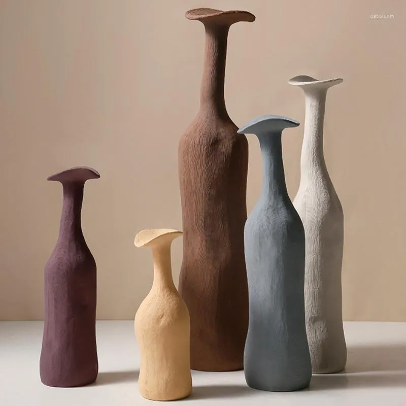 Vaser Fashion Creative Ceramic Vase Minimalist Morandi Colored Living Room Home Decorations Nordic Style Sculpture Art Carfs Gift