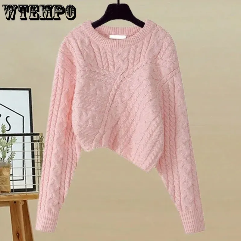 Women's Sweaters Sweet Pink Knitted Fried Dough Twist Women Sweater Thickened Pullover Pull Jumper Preppy Style Irregular Design Long Sleeve Top 230807