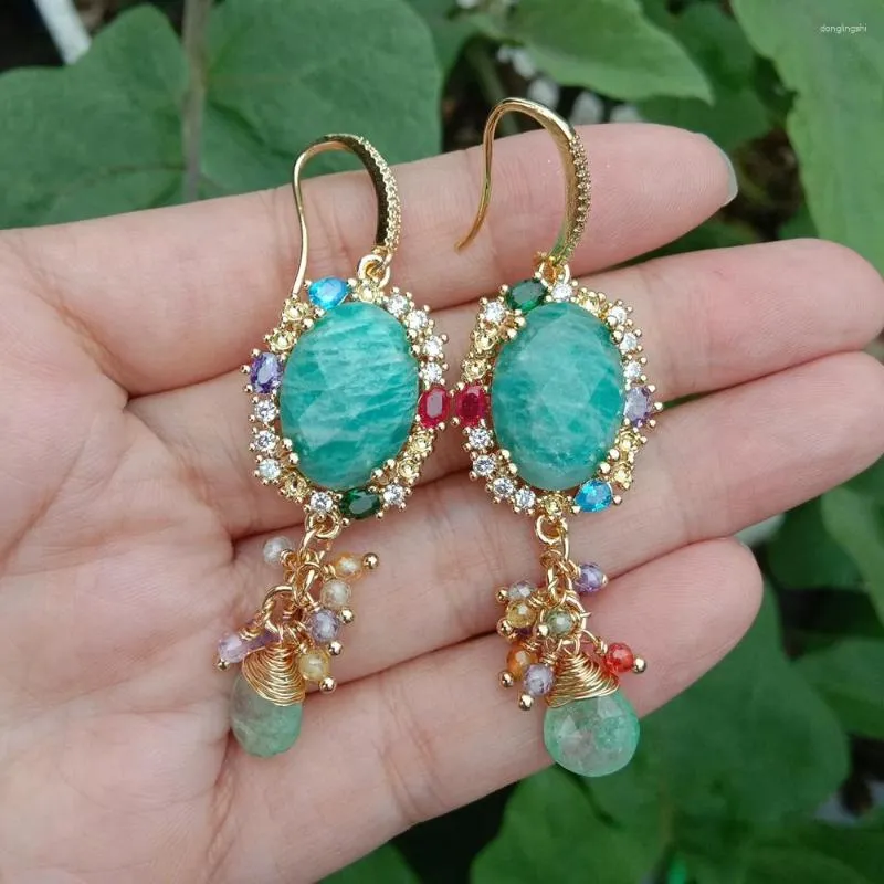 Dangle Earrings KKGEM 12x17mm Natural Green Amazonite Multi Color Crystal Drop Hook