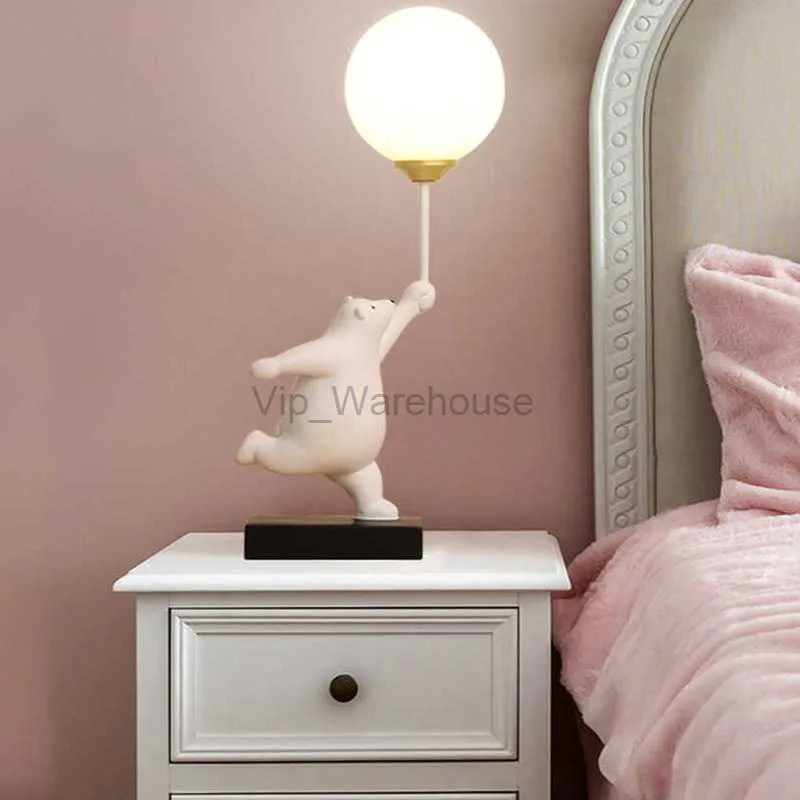 Bear Moon Table Lamp for Baby Children Girl Boy Room Cute Resin Polarbear Lights Creative Eye Protection Lighting Moon Nightlamp HKD230808