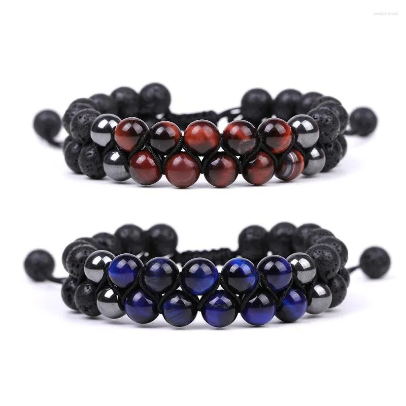 Strand zwei Schichten grünblau Tiger Augen Stein Perlen geflochtenes Armband weibliche Heilungsenergie Yoga für Männer Frauen Schmuck