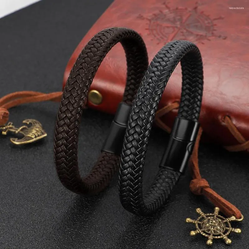 Charm Bracelets Simples Multi-layer Leather Bracelet Jewelry Hand Woven Alloy Fivela Magnética Para Homens Rave Pulsera Hombre 2023