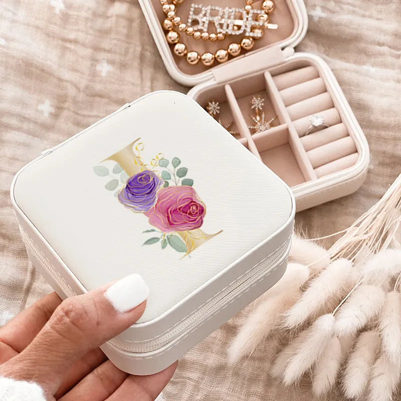 Jewelry Boxes Alphabet Flower Box Bridesmaids Proposal Portable Organizer Storage Bridesmaid Gift Mystery 230808