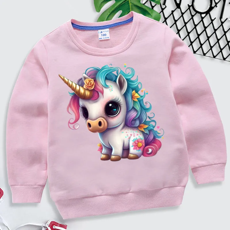 Hoodies sweatshirts barn akvarell enhörning tryck mode barn baby pullover kawaii tröja roliga djur flickor pojkar kläder 230807