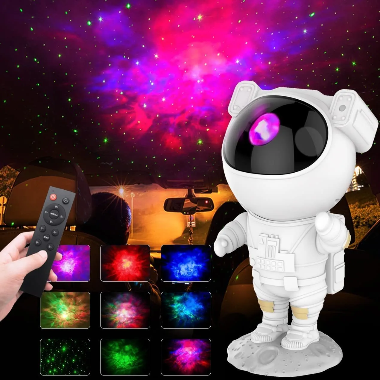 Inne wystrój domu Dzieci Star Projector Night Light z pilotem 360 ° Regulowany projekt astronauta mgławica galaktyka oświetlenie dla dzieci dorosłych 230807