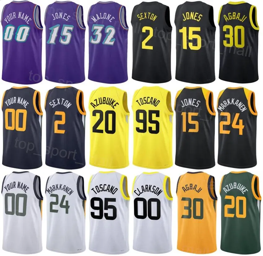 Man Utah''Jazz''Printed Basketball Udoka Azubuike Jersey 20 Kessler 24 Gay 22 Westbrook 99 Juan Toscano-Anderson 95 Damian Jones 15 Clarkson 00 Classic