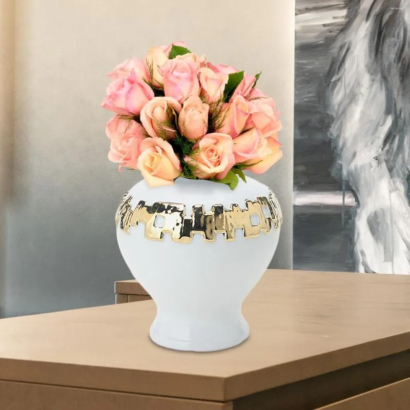 Bouteilles De Stockage Vase De Fleurs En Porcelaine Pot De Gingembre Avec Couvercle 7x10.8inch Table Arrangement Floral Glacé Élégant Multifonctionnel Pour L'entrée