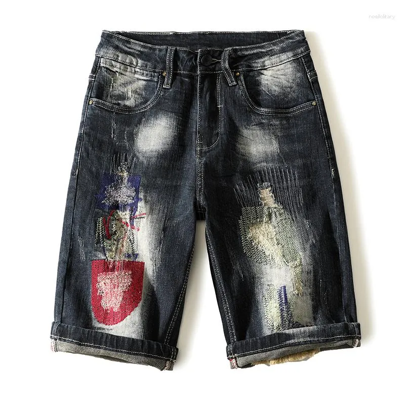 Mens Dark Blue Ripped Baggy Denim Shorts Mens With Embroidered Patchwork Hip Hop Straight Fit Oversized Fit For Summer From Noellolitary 25.89 DHgate.Com